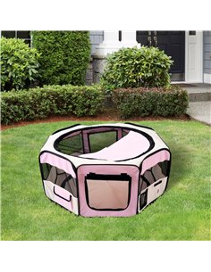 PawHut Portable Cat Dog Playpen Pet Puppy Rabbit Guinea Pig Pen Run Dia 90 x 41H cm Indoor & Outdoor Pink 2