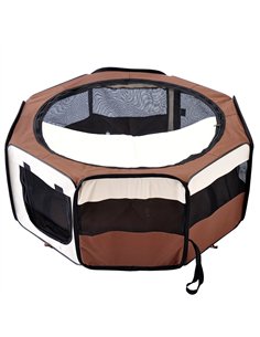 PawHut Portable Cat Dog Playpen Pet Puppy Rabbit Guinea Pig Pen Run Dia 90 x 41H cm Indoor & Outdoor Brown