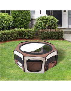 PawHut Portable Cat Dog Playpen Pet Puppy Rabbit Guinea Pig Pen Run Dia 90 x 41H cm Indoor & Outdoor Brown 2