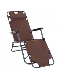 Outsunny 2 in 1 Folding Garden Sun Lounger, Reclining Chair with Pillow, Brown