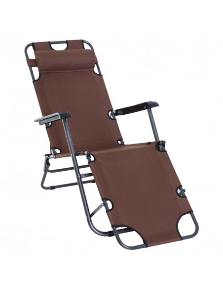 Outsunny 2 in 1 Folding Garden Sun Lounger, Reclining Chair with Pillow, Brown - pic 14136 | FastDaddyshop