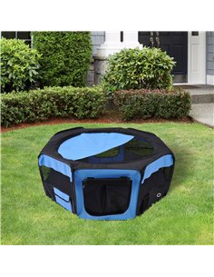 PawHut Portable Cat Dog Playpen Pet Puppy Rabbit Guinea Pig Pen Run Dia 90 x 41H cm Indoor & Outdoor Blue 2