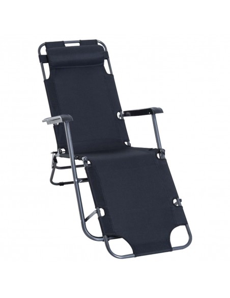 Outsunny 2 in 1 Folding Garden Sun Lounger, Reclining Chair with Pillow, Black - pic 14137 | FastDaddyshop