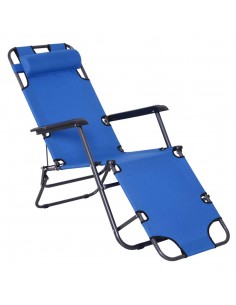 Outsunny 2 in 1 Folding Garden Sun Lounger, Reclining Chair with Pillow, Blue