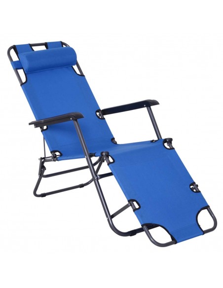 Outsunny 2 in 1 Folding Garden Sun Lounger, Reclining Chair with Pillow, Blue - pic 14138 | FastDaddyshop