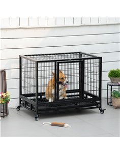 PawHut 38" Heavy Duty Metal Dog Crate Pet Cage with Tray Wheeled Dog Kennel - Black (Medium) 2
