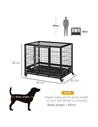 PawHut 38" Heavy Duty Metal Dog Crate Pet Cage with Tray Wheeled Dog Kennel - Black (Medium)