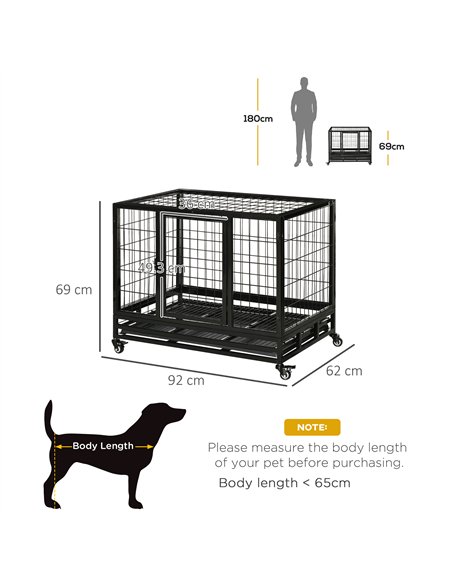 PawHut 38" Heavy Duty Metal Dog Crate Pet Cage with Tray Wheeled Dog Kennel - Black (Medium) - pic 141385 | FastDaddyshop