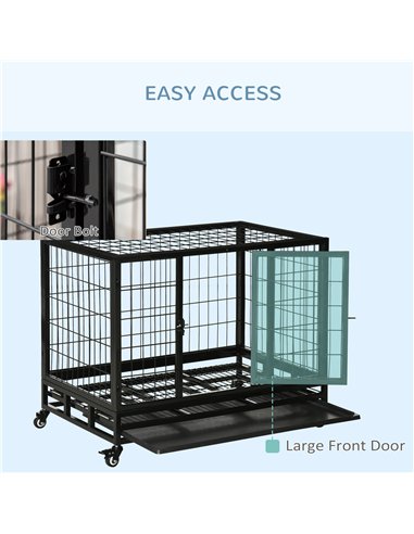 PawHut 38" Heavy Duty Metal Dog Crate Pet Cage with Tray Wheeled Dog Kennel - Black (Medium)