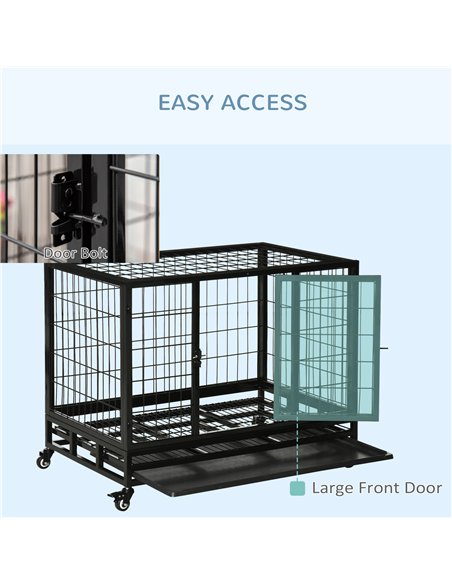 PawHut 38" Heavy Duty Metal Dog Crate Pet Cage with Tray Wheeled Dog Kennel - Black (Medium) - pic 141387 | FastDaddyshop