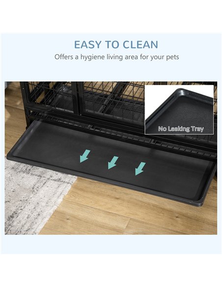 PawHut 38" Heavy Duty Metal Dog Crate Pet Cage with Tray Wheeled Dog Kennel - Black (Medium) - pic 141388 | FastDaddyshop