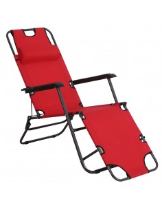 Outsunny 2 in 1 Folding Garden Sun Lounger, Reclining Chair with Pillow, Red