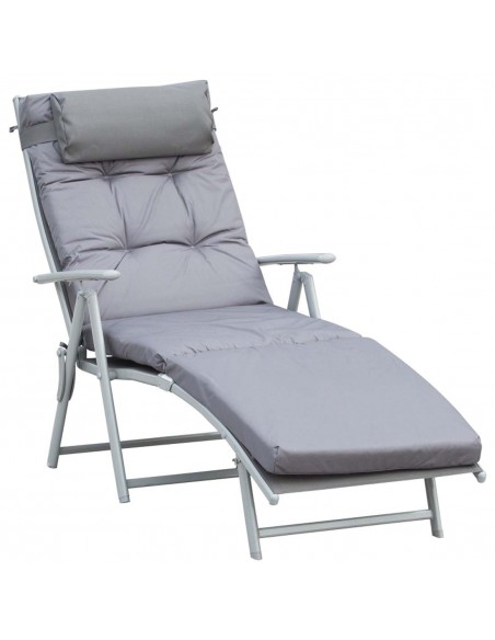 Outsunny Steel Frame Outdoor Garden Padded Sun Lounger with Pillow, Grey - pic 14140 | FastDaddyshop