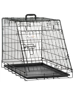 Pawhut Trapeze Collapsible Dog Pet Travel Box Cage Removable Tray 77 x 47 x 55cm