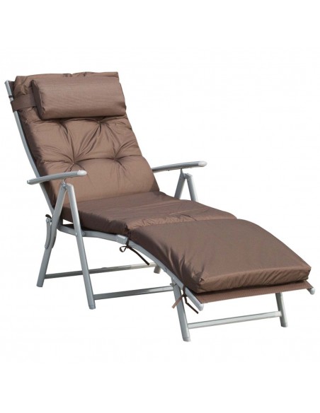 Outsunny Steel Frame Outdoor Garden Padded Sun Lounger with Pillow, Brown - pic 14141 | FastDaddyshop