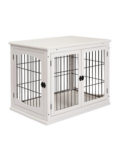 PawHut Dog Crate Furniture, Puppy Crate End Table, Pet Kennel House with 2 Doors for Medium and Small Dogs, 81 x 58.5 x 66 cm, W