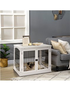 PawHut Dog Crate Furniture, Puppy Crate End Table, Pet Kennel House with 2 Doors for Medium and Small Dogs, 81 x 58.5 x 66 cm, W 2