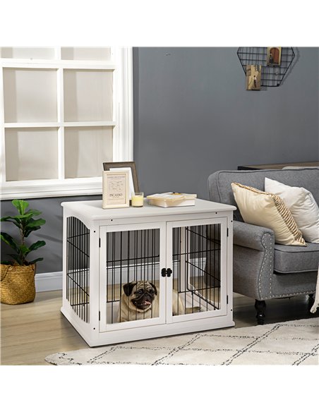 PawHut Dog Crate Furniture, Puppy Crate End Table, Pet Kennel House with 2 Doors for Medium and Small Dogs, 81 x 58.5 x 66 cm, W - pic 141411 | FastDaddyshop