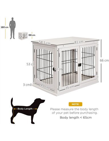PawHut Dog Crate Furniture, Puppy Crate End Table, Pet Kennel House with 2 Doors for Medium and Small Dogs, 81 x 58.5 x 66 cm, W