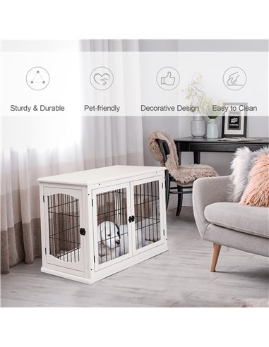PawHut Dog Crate Furniture, Puppy Crate End Table, Pet Kennel House with 2 Doors for Medium and Small Dogs, 81 x 58.5 x 66 cm, W