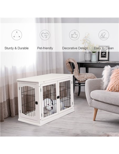 PawHut Dog Crate Furniture, Puppy Crate End Table, Pet Kennel House with 2 Doors for Medium and Small Dogs, 81 x 58.5 x 66 cm, W - pic 141413 | FastDaddyshop