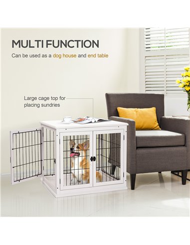 PawHut Dog Crate Furniture, Puppy Crate End Table, Pet Kennel House with 2 Doors for Medium and Small Dogs, 81 x 58.5 x 66 cm, W