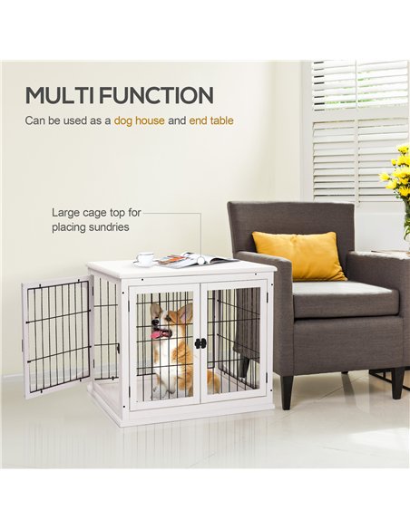 PawHut Dog Crate Furniture, Puppy Crate End Table, Pet Kennel House with 2 Doors for Medium and Small Dogs, 81 x 58.5 x 66 cm, W - pic 141414 | FastDaddyshop