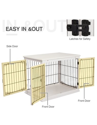 PawHut Dog Crate Furniture, Puppy Crate End Table, Pet Kennel House with 2 Doors for Medium and Small Dogs, 81 x 58.5 x 66 cm, W