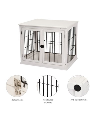 PawHut Dog Crate Furniture, Puppy Crate End Table, Pet Kennel House with 2 Doors for Medium and Small Dogs, 81 x 58.5 x 66 cm, W