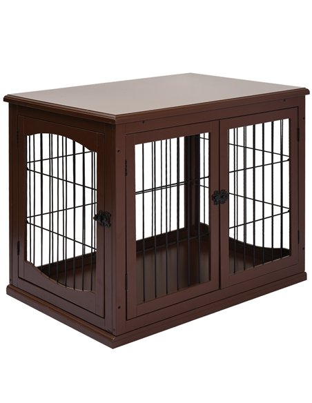 PawHut Dog Crate Furniture, Puppy Crate End Table, Pet Kennel House with 2 Doors for Medium and Small Dogs, 81 x 58.5 x 66 cm, B - pic 141419 | FastDaddyshop