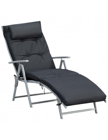 Outsunny Steel Frame Outdoor Garden Padded Sun Lounger with Pillow, Black - pic 14142 | FastDaddyshop
