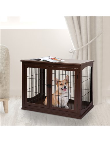 PawHut Dog Crate Furniture, Puppy Crate End Table, Pet Kennel House with 2 Doors for Medium and Small Dogs, 81 x 58.5 x 66 cm, B