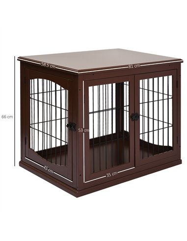 PawHut Dog Crate Furniture, Puppy Crate End Table, Pet Kennel House with 2 Doors for Medium and Small Dogs, 81 x 58.5 x 66 cm, B