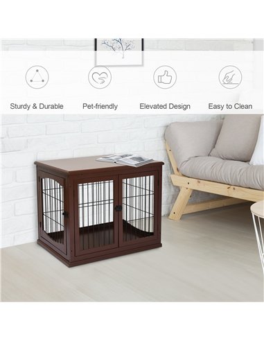 PawHut Dog Crate Furniture, Puppy Crate End Table, Pet Kennel House with 2 Doors for Medium and Small Dogs, 81 x 58.5 x 66 cm, B