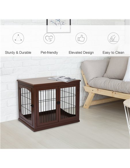 PawHut Dog Crate Furniture, Puppy Crate End Table, Pet Kennel House with 2 Doors for Medium and Small Dogs, 81 x 58.5 x 66 cm, B - pic 141422 | FastDaddyshop