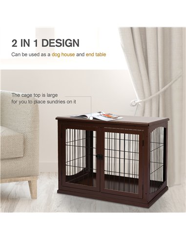 PawHut Dog Crate Furniture, Puppy Crate End Table, Pet Kennel House with 2 Doors for Medium and Small Dogs, 81 x 58.5 x 66 cm, B