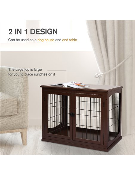 PawHut Dog Crate Furniture, Puppy Crate End Table, Pet Kennel House with 2 Doors for Medium and Small Dogs, 81 x 58.5 x 66 cm, B - pic 141423 | FastDaddyshop