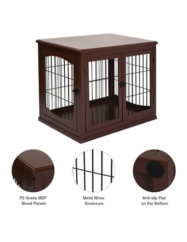 PawHut Dog Crate Furniture, Puppy Crate End Table, Pet Kennel House with 2 Doors for Medium and Small Dogs, 81 x 58.5 x 66 cm, B