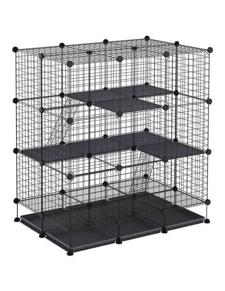 PawHut 3 Level DIY Pet Playpen Metal Small Animal Cage Rabbit Ferret Chinchillas Cage 4 Doors Bottom Trays Black - pic 141428 | FastDaddyshop