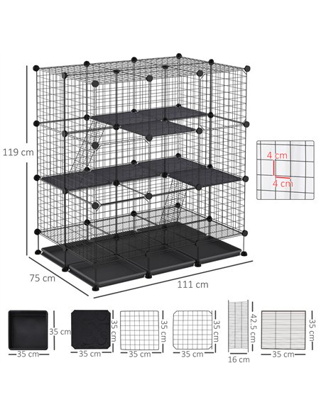 PawHut 3 Level DIY Pet Playpen Metal Small Animal Cage Rabbit Ferret Chinchillas Cage 4 Doors Bottom Trays Black - pic 141430 | FastDaddyshop