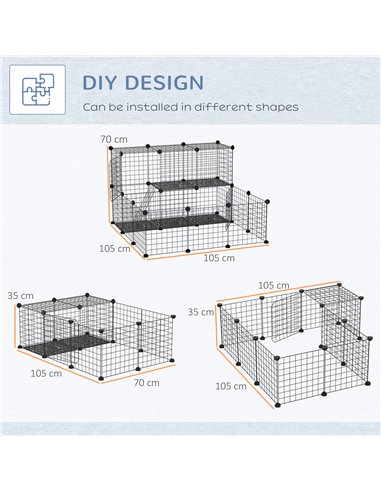 PawHut 3 Level DIY Pet Playpen Metal Small Animal Cage Rabbit Ferret Chinchillas Cage 4 Doors Bottom Trays Black