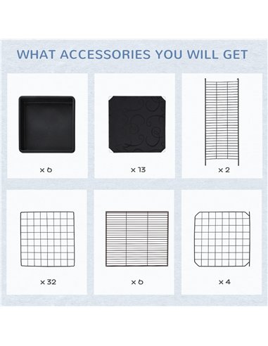 PawHut 3 Level DIY Pet Playpen Metal Small Animal Cage Rabbit Ferret Chinchillas Cage 4 Doors Bottom Trays Black