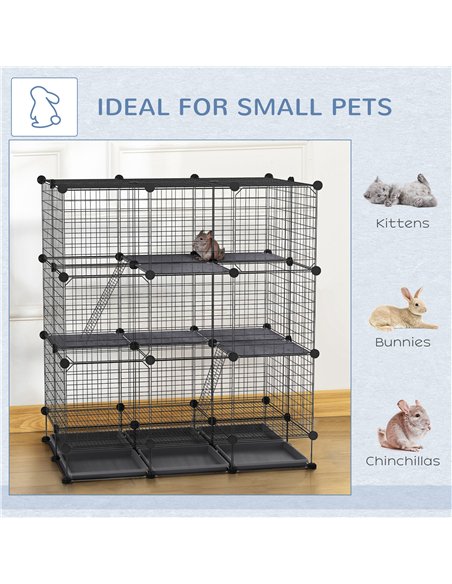 PawHut 3 Level DIY Pet Playpen Metal Small Animal Cage Rabbit Ferret Chinchillas Cage 4 Doors Bottom Trays Black - pic 141435 | FastDaddyshop