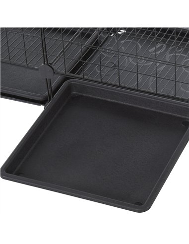 PawHut 3 Level DIY Pet Playpen Metal Small Animal Cage Rabbit Ferret Chinchillas Cage 4 Doors Bottom Trays Black