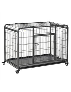 PawHut Metal Dog Cage Kennel Locking Door & Wheels Removable Tray Openable Top For Large Pets 109.5 x 71 x 78 cm