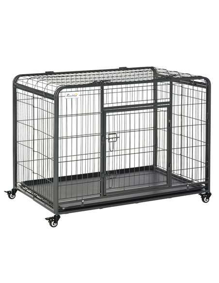 PawHut Metal Dog Cage Kennel Locking Door & Wheels Removable Tray Openable Top For Large Pets 109.5 x 71 x 78 cm - pic 141437 | FastDaddyshop