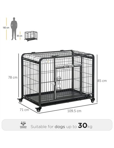 PawHut Metal Dog Cage Kennel Locking Door & Wheels Removable Tray Openable Top For Large Pets 109.5 x 71 x 78 cm