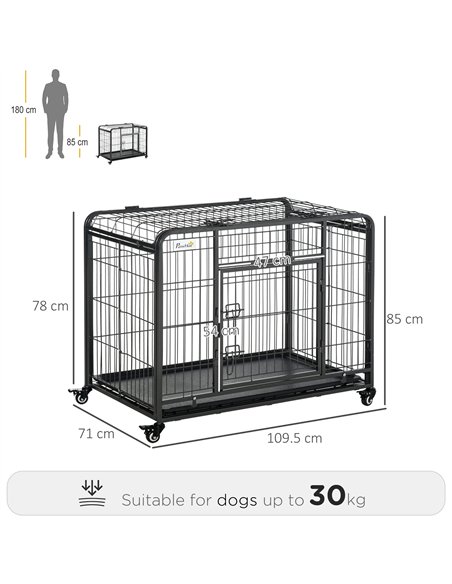 PawHut Metal Dog Cage Kennel Locking Door & Wheels Removable Tray Openable Top For Large Pets 109.5 x 71 x 78 cm - pic 141439 | FastDaddyshop