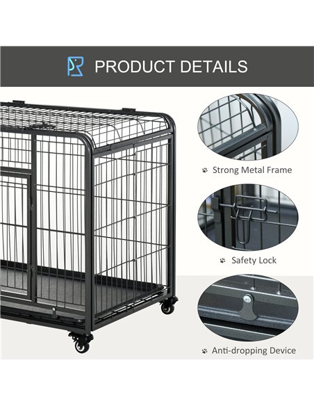 PawHut Metal Dog Cage Kennel Locking Door & Wheels Removable Tray Openable Top For Large Pets 109.5 x 71 x 78 cm - pic 141441 | FastDaddyshop