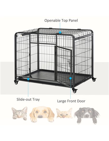 PawHut Metal Dog Cage Kennel Locking Door & Wheels Removable Tray Openable Top For Large Pets 109.5 x 71 x 78 cm - pic 141442 | FastDaddyshop